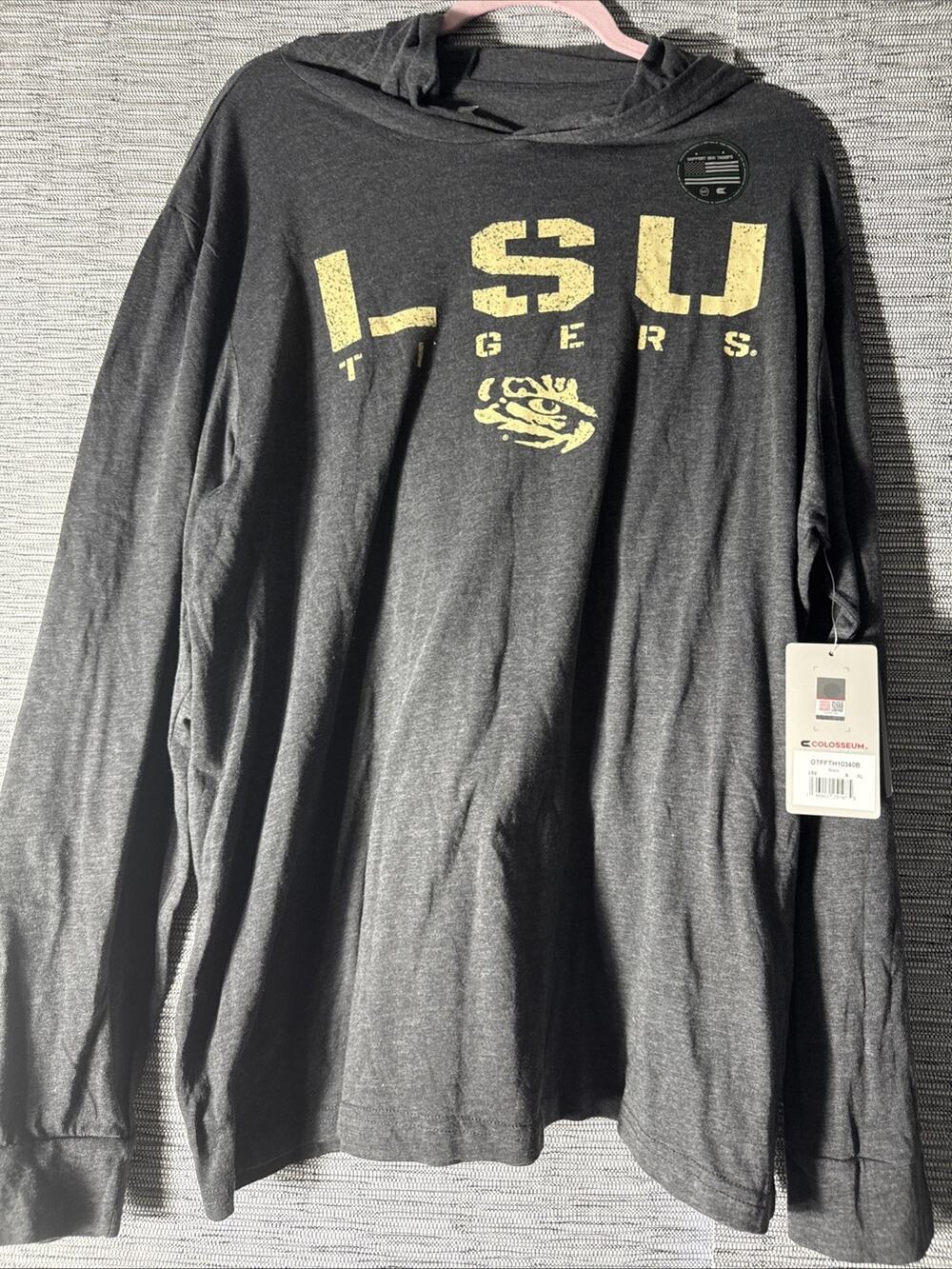 Colosseum LSU Tigers LS OHT Military Appreciation T-Shirt Hoodie, Black, XL